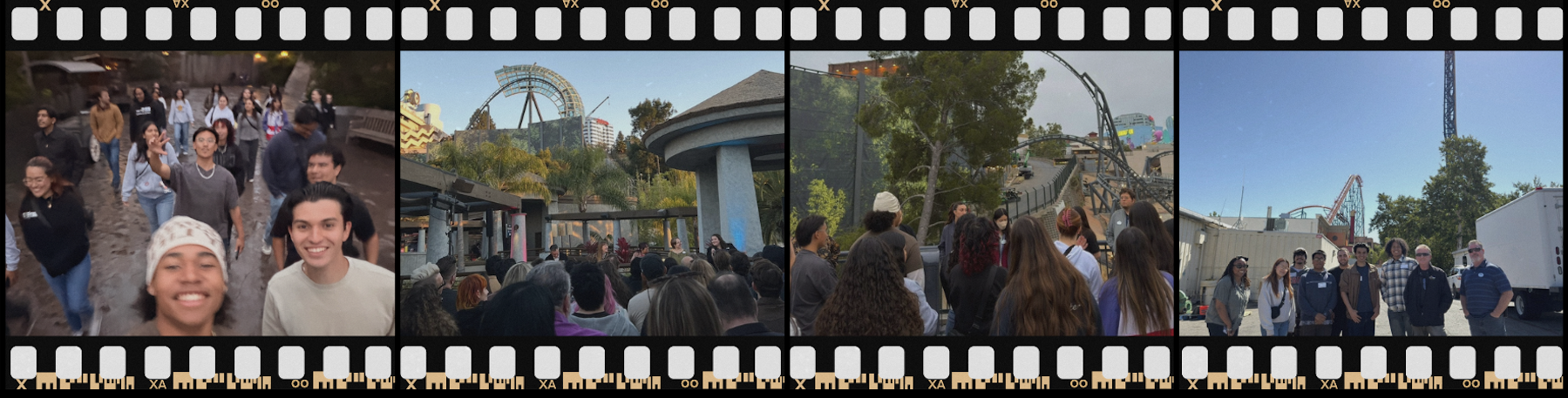 A horizontal film strip showing TEA at CSUN theme park photos
